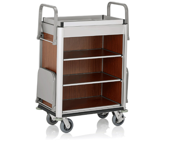 M&T Chariot femme de chambre cadre en aluminium avec MDF couleur bois foncé