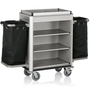 M & T  Roommaid- housekeeping trolley Aluminium frame with MDF aluminium look