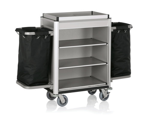 M & T  Roommaid - housekeeping trolley Aluminium frame with MDF aluminium look