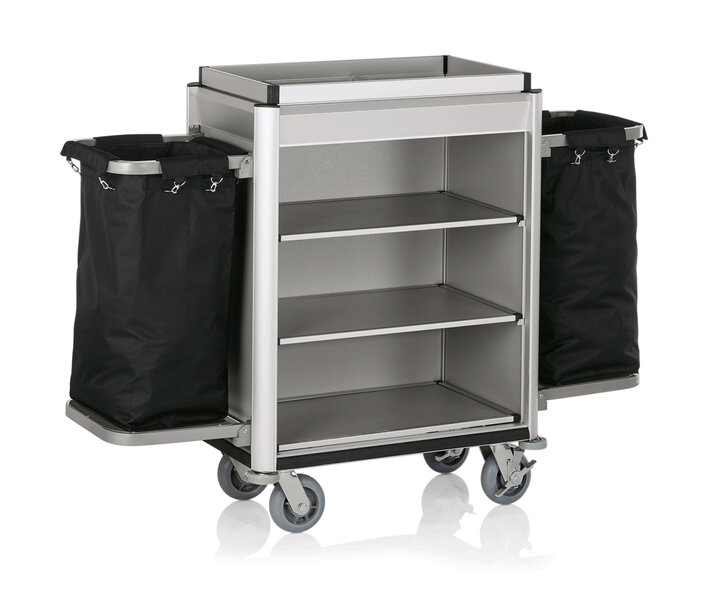 M&T Roommaid - housekeeping trolley Aluminium frame with MDF aluminium look