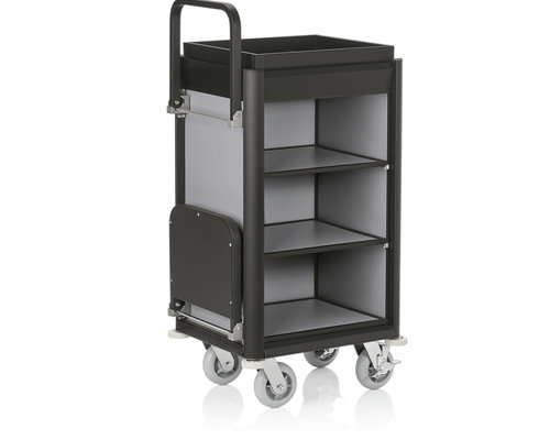 M&T Roommaid - housekeeping trolley  black aluminium frame with MDF aluminium look