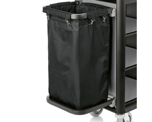 M & T  Roommaid - housekeeping trolley  black aluminium frame with MDF aluminium look