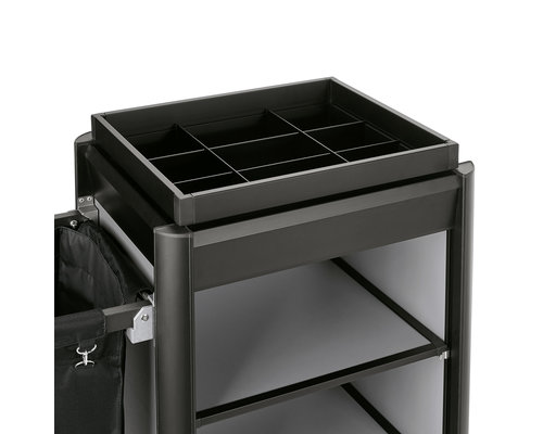 M&T Kamermeisjeswagen zwart aluminium frame met MDF in aluminium look