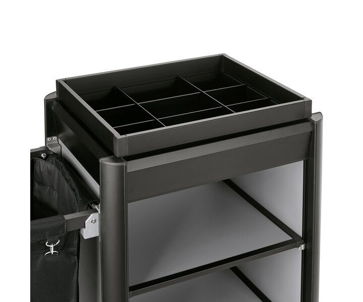 M&T Kamermeisjeswagen zwart aluminium frame met MDF in aluminium look