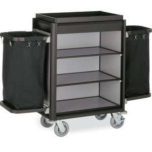 M&T Chariot femme de chambre cadre en aluminium noir bois MDF aspect aluminium