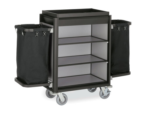 M&T Kamermeisjeswagen  zwart aluminium frame met MDF aluminium look