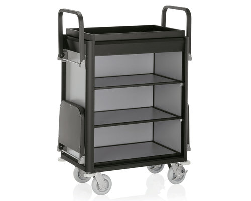 M & T  Kamermeisjeswagen  zwart aluminium frame met MDF aluminium look