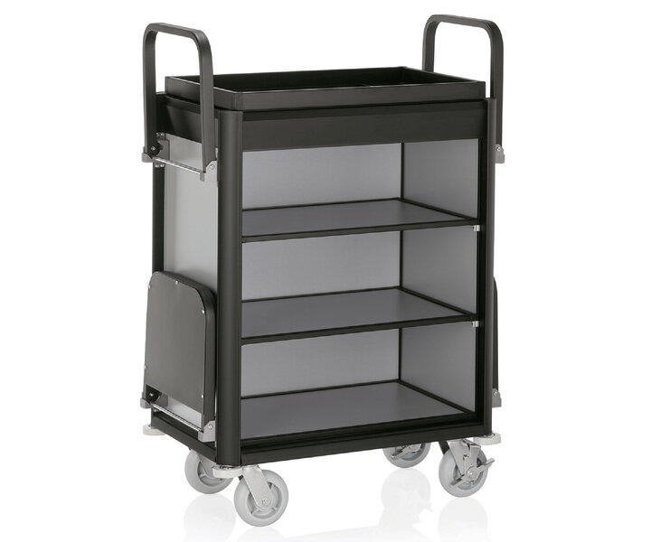 M&T Roommaid - housekeeping trolley black aluminium frame with MDF aluminium  look