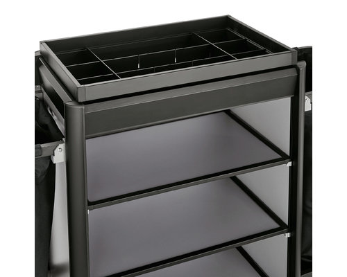 M & T  Roommaid - housekeeping trolley black aluminium frame with MDF aluminium  look