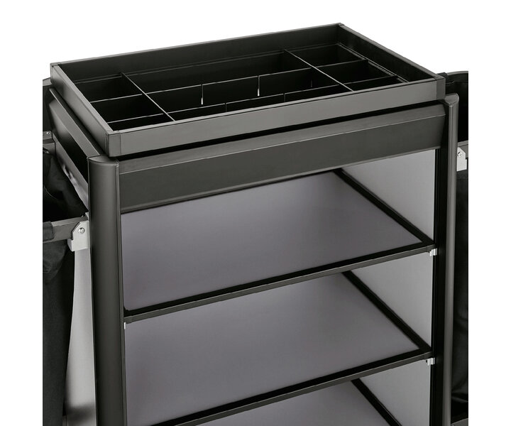 M&T Roommaid - housekeeping trolley black aluminium frame with MDF aluminium  look