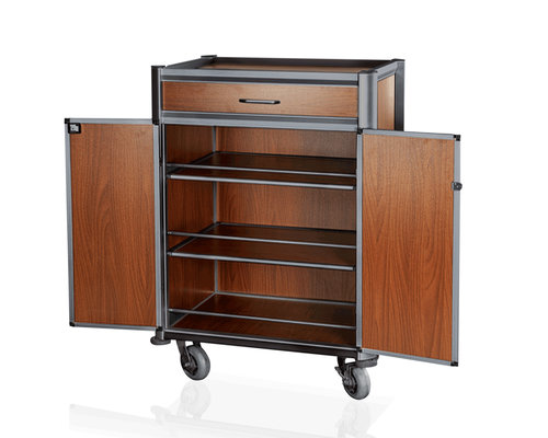 M&T Minibar wagen  zwart aluminium frame met MDF donker hout look