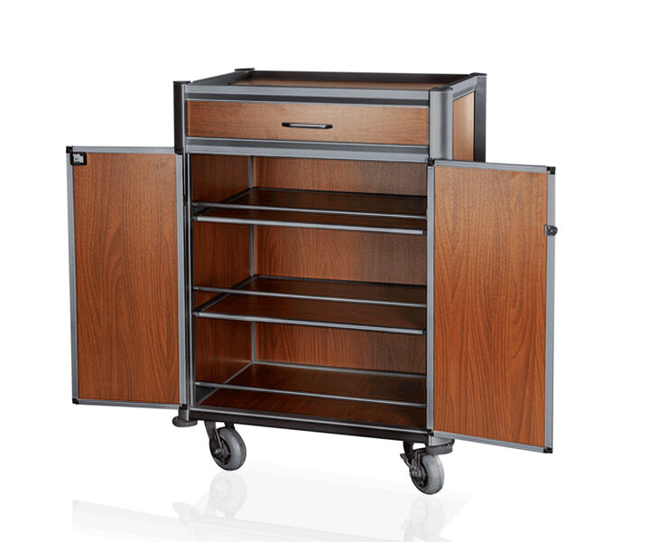 M&T Minibar refill trolley black aluminium frame with MDF darkwood look