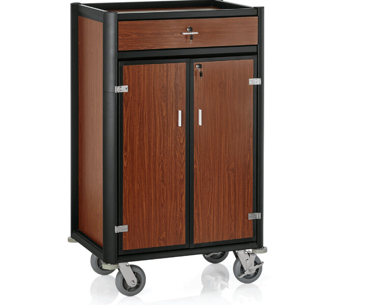 M&T Chariot  à minibar cadre en aluminium noir bois foncé MDF