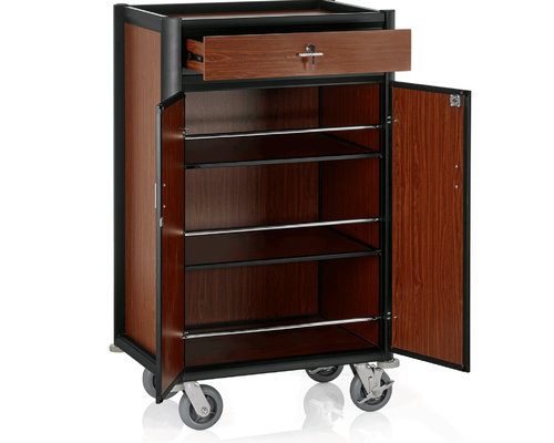 M & T  Minibar wagen  zwart aluminium frame met MDF donker hout look