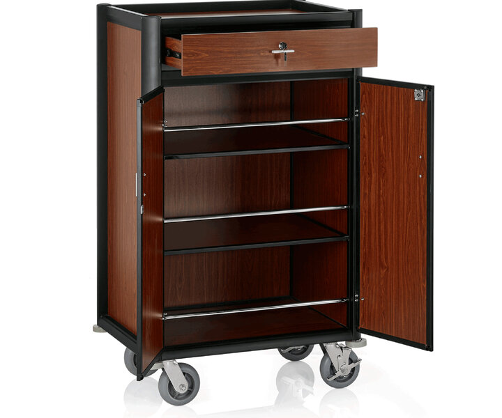 M&T Minibar refill trolley black aluminium frame with MDF darkwood look