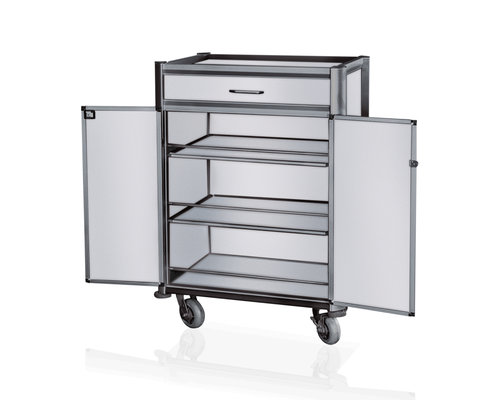 M & T  Minibar refill trolley black aluminium frame with MDF aluminium look