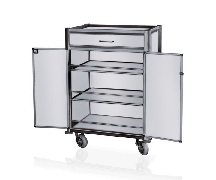 M&T Chariot  à minibar cadre en aluminium noir MDF aspect aluminium
