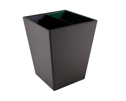 M & T  Trash bin black PU leather 12 liter with 2 metal inner bins to seperate waste
