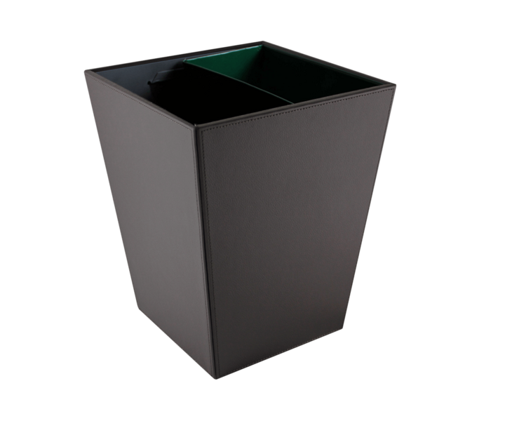 M&T Trash bin black PU leather 12 liter with 2 metal inner bins to seperate waste