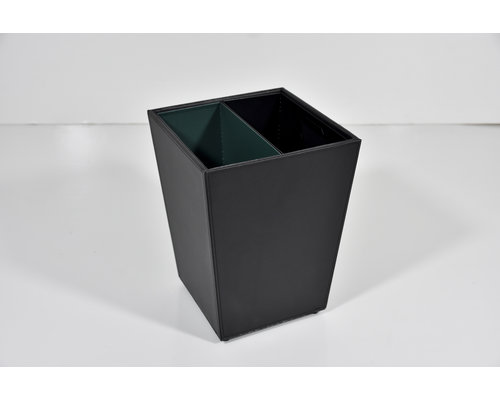 M&T Trash bin black PU leather 12 liter with 2 metal inner bins to seperate waste