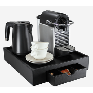 M&T Plateau à tiroir en simili cuir noir pour poser une machine Nespresso