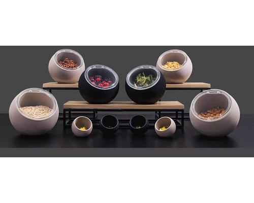 M & T  Ensemble de 6 pcs mini présentoirs de buffet MOON en melamine noir 3 cuillère en bois inclus