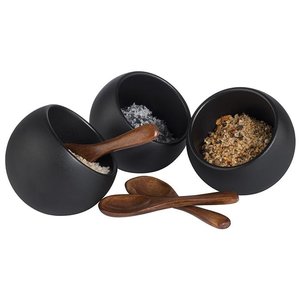 M & T  Mini buffet set MOON 6 pcs black melamine 3 wooden spoons included