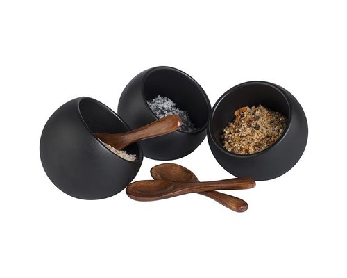 M & T  Mini buffet set MOON 6 pcs black melamine 3 wooden spoons included