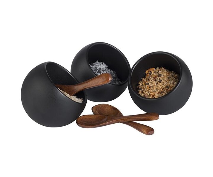 M&T Mini buffet set MOON 6 delig zwart melamine inclusief 3 houten lepeltjes