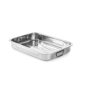 M & T  Roasting pan 31,5 x 24,5 x h 5 cm stainless steel with falling handles