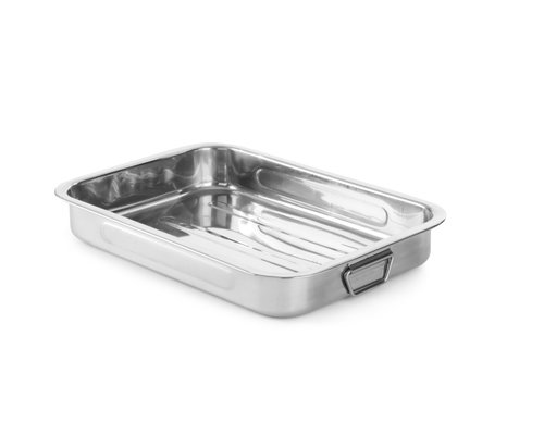 M & T  Roasting pan 31,5 x 24,5 x h 5 cm stainless steel with falling handles