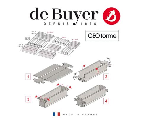 DE BUYER  Moule rectangulaire dépliable à charnières 24 x 5 x h 6 cm GEOFORME, inox perforé