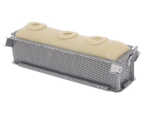 DE BUYER  Paté & Patisserie vorm 48 x 9 x h 8,5 cm geperforeerd roestvrijstaal opvouwbaar model