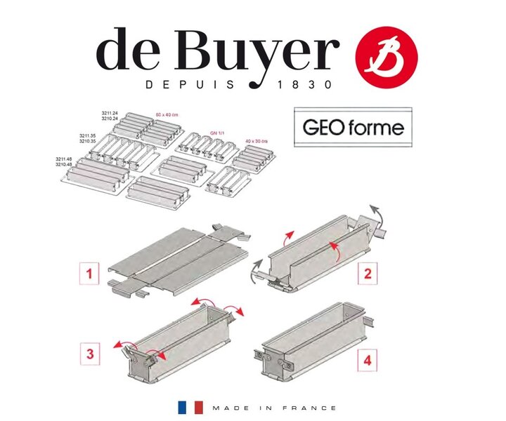 DE BUYER  Paté & Patisserie vorm 48 x 9 x h 8,5 cm geperforeerd roestvrijstaal opvouwbaar model