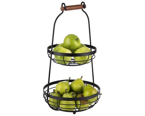 M & T  Buffet stand with 2 black metal baskets