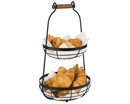 M & T  Buffet stand with 2 black metal baskets