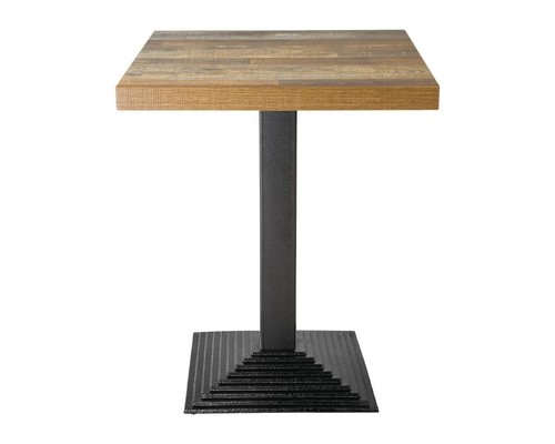 M & T  Table 70 x 70 cm " EFFET BOIS VIEILLI " pied en fonte inclus