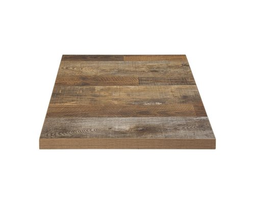 M & T  Table 70 x 70 cm " EFFET BOIS VIEILLI " pied en fonte inclus