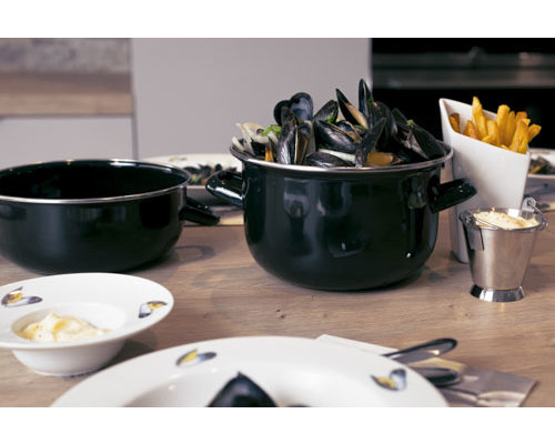 M & T  Casserole à moules noir Ø 18 cm avec fond épais compatible pour induction