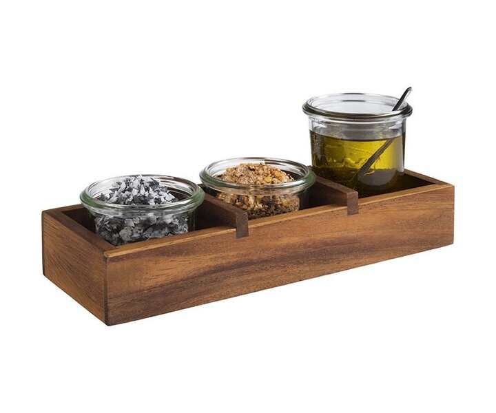 M&T Houder hout,  inclusief 3 glazen potjes