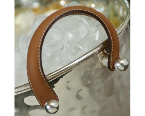 M&T Wine & champagne cooler XXL hammered s/s with brown leatherette handles