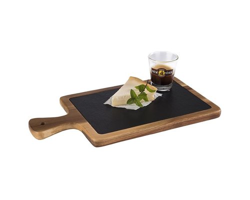 M & T  Serving board  26 x 18 x h 2 cm oiled acasia wood with natural slate insert  2 pcs set