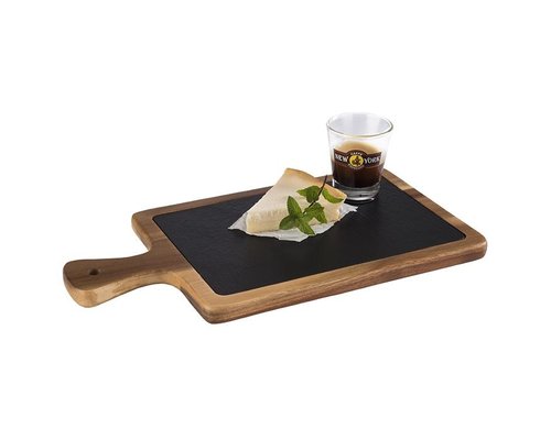 M&T Serving board  26 x 18 x h 2 cm oiled acasia wood with natural slate insert  2 pcs set