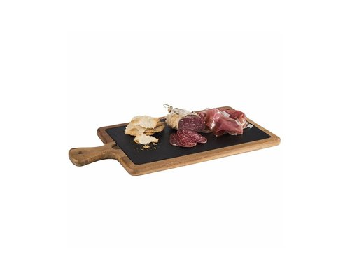 M&T Serving board  33 x 20 x h 2 cm oiled acasia wood with natural slate insert  2 pcs set