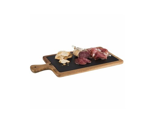 M & T  Serving board  33 x 20 x h 2 cm oiled acasia wood with natural slate insert  2 pcs set