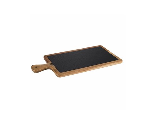 M & T  Serving board  33 x 20 x h 2 cm oiled acasia wood with natural slate insert  2 pcs set