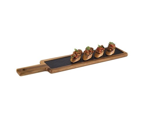 M & T  Serving board  43 x 12 x h 2 cm oiled acasia wood with natural slate insert  2 pcs