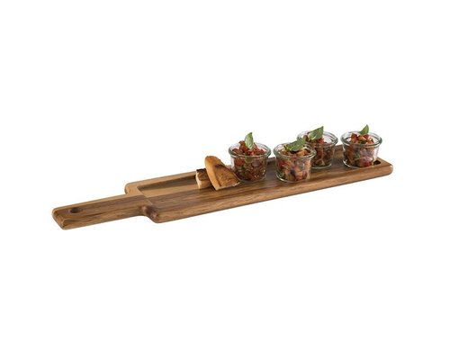 M & T  Planche à servir en bois acacia  43 x 12 x h 2 cm avec plateau en ardoise naturel ensemble de 2 pièces