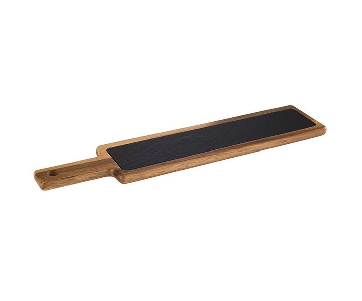 M&T Serveerplank 43 x 12 x 2 cm acasia hout met leistenen inzet 2 delige set