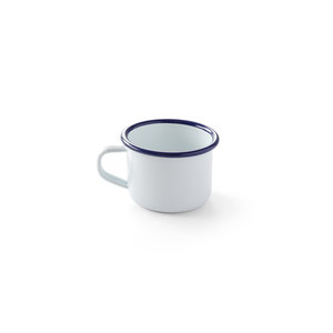 M & T  Beaker 12 cl  white enamelled steel with blue edge